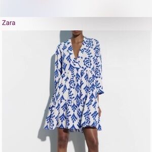 Zara White and Blue Abstract Dress